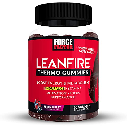 LeanFire Thermo Gummies with B12 Vitamins, Caffeine, & Green Coffee Bean, Boost Energy, Metabolism, Endurance, Stamina, Motivation, Focus, & Performance, Pre Workout Gummies, Force Factor, 60 Gummies