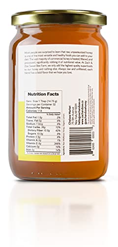 Unfiltered Raw Honey by Zach & Zoe Sweet Bee Farm – Pure Farm Raised Honey Packed with Powerful Anti-oxidants, Amino Acids, Enzymes, and Vitamins! (Lemon - 16oz)