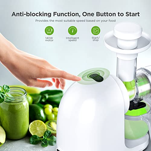 Slow Masticating Juicer Machine, Cold Press Juicer with Ceramic Auger, Easy to Clean, Juice Extractor with Reverse Function, Quiet Motor for 100% Original Vegetable and Fruit Juice, Ice Cream