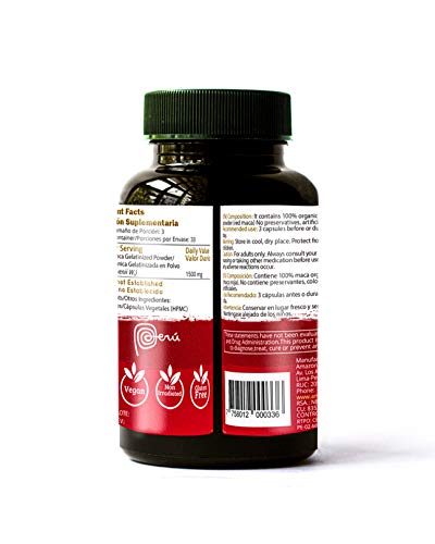 Amazon Andes - Gelatinized Red maca Root Capsules - 100 * 500 mg - Vegan Pills - Organic USDA Supplement - Non GMO