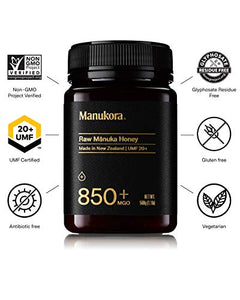 Manukora UMF 20+/MGO 850+ Raw Mānuka Honey (500g/1.1lb) Authentic Non-GMO New Zealand Honey, UMF & MGO Certified, Traceable from Hive to Hand