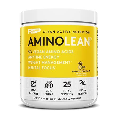 RSP Vegan AminoLean – All-in-One Natural Pre Workout, Amino Energy, Weight Management with Vegan BCAAs, Complete Vegan Preworkout Powder, Pineapple Coconut