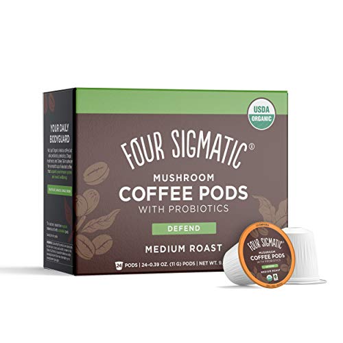 Four Sigmatic Mushroom Coffee K-Cups with Probiotics, Organic and Fair Trade Coffee, Organic and Fair Trade with Turkey Tail, Chaga, prebiotics, CFU shelf-stable, heat resistant probiotics, 24 Count