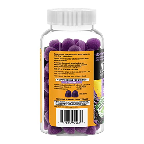 Airborne Elderberry + Zinc & Vitamin C Gummies For Kids, Immune Support Zinc Gummies with Powerful Antioxidants Vit C D & E - (130 count bottle), Delicious Elderberry Flavor