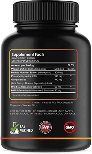 Brain Supplement Nootropics Booster (3-Pack) - Enhance Focus, Concentration, Improve Memory & Clarity - Ginkgo Biloba, Dmae, Mind Enhancement