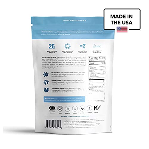 Sprout Living, Epic Protein, Plant Based Protein & Superfoods Powder, Original, Unflavored | Organic Protein Powder, Vegan, Non Dairy, Non-GMO, Gluten Free, Sugar Free, Perfect Keto Drink Mix (1 lb)