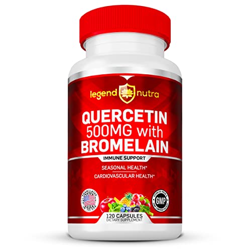 Quercetin 500mg with Bromelain, 120 Vegetable Capsules, Immune System Support Supplement, Seasonal Health, Cardiovascular Health by Legend Nutra