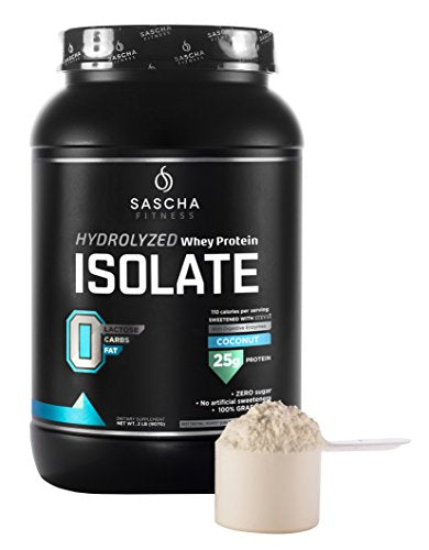 Sascha Fitness Hydrolyzed Whey Protein Isolate,100% Grass-Fed (2 Pounds, Coconut)