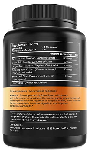 4-in-1 Turmeric Curcumin w Bioperine 2360mg (120 ct) | 95% Curcuminoids, Ginger Root, Garlic Pills, Black Pepper | Anti Inflammatory Joint Pain Heart Health | Made in The USA (120 Count (Pack of 1))