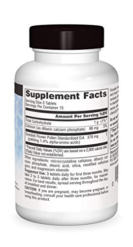 Source Naturals Swedish Flower Pollen Extract Supplement, Supports Prostate Function and Healthy Urine Flow - 45 Tablets