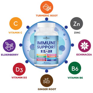 8 in 1 Immune Support Booster Supplement with Elderberry, Vitamin C and Zinc 50mg, Vitamin D 5000 IU, Turmeric Curcumin & Ginger, B6, Echinacea - 120 Count - 2 Pack