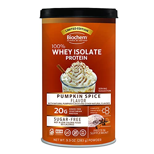 Biochem Limited Edition 100% Whey Isolate Protein – Sugar-Free - Pumpkin Spice – 9.9 oz. - Pre & Post Workout – Keto Friendly - 20g of Vegetarian Protein - Easily Digestible - Easy to Mix, 12 servings