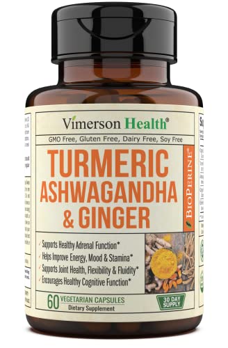 Turmeric Curcumin Ashwagandha, Ginger, Bioperine. Occasional Joint Discomfort Relief Supplement. Antioxidant Properties for Healthy Thyroid and Adrenal Support, and Balanced Cortisol Levels.