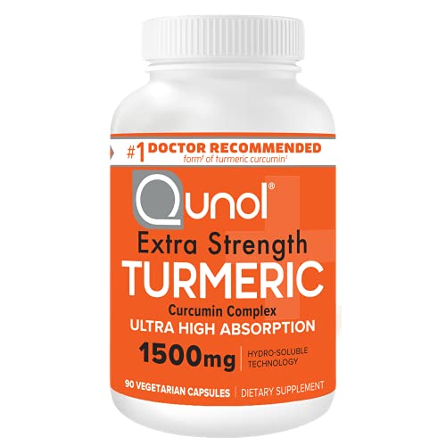 Turmeric Curcumin Capsules, 40x Better Absorption, Qunol 1500mg Extra Strength Supplement, Patented Hydro-Soluble Technology, Alternative to Turmeric Curcumin with Black Pepper, 90 Veggie Capsules