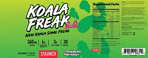 Staunch Koala Freak 2.0 Pre-Workout (Pina Koala) 30 Servings - Effective, Premium Pre-Workout Powder