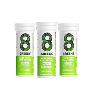 8Greens Immunity and Energy Effervescent Tablets - Packed with 8 Powerful Super Greens (Melon, 3 Tubes/30 Tablets)