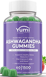 Ashwagandha Gummies Supplements w/ Zinc Vitamin D for Stress Relief, Adrenal Health, Mood Enhancer & Thyroid Support Compare to Capsules Tablets Pills Liquid - 60 Vegan Plant Based - Cherry Flavor