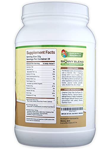 Skinny Jane Skinny Blend | Best Tasting Plant Based Protein Shake | Vegan Powder | Low Carbs Keto Friendly | Non GMO | No Soy, Gluten, Dairy and Egg Free | BCAAs (Chocolate, 2 Pound)