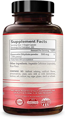 Healthy Way Pure Quercetin 500mg Supplement - 200 Capsules - Quercetin Dihydrate to Support Cardiovascular Health