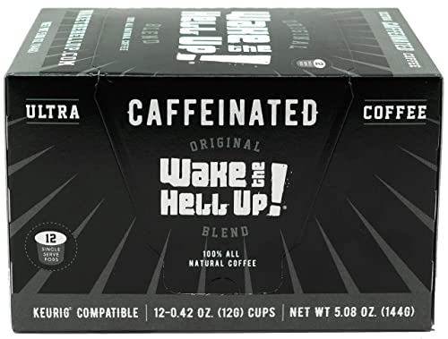 Wake The Hell Up! Dark Roast Single Serve Coffee Pods | Ultra-Caffeinated Coffee For K-Cup Compatible Brewers | 12 Count, 2.0 Compatible Pods | Perfect Balance of Higher Caffeine & Great Flavor.