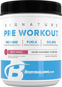 Bodybuilding Signature Pre Workout Powder | CARNOSYN, L-LEUCINE, L-CITRULLINE | Increases Focus, Fuels Performance | Fruit Punch, 30 Servings