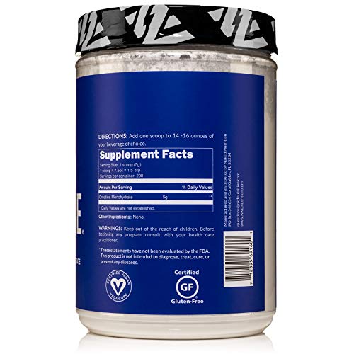 Pure Creatine Monohydrate – 200 Servings - 1,000 Grams, 2.2lb Bulk, Vegan, Non-GMO, Gluten Free, Soy Free. Aid Strength Gains, No Artificial Ingredients - NAKED CREATINE