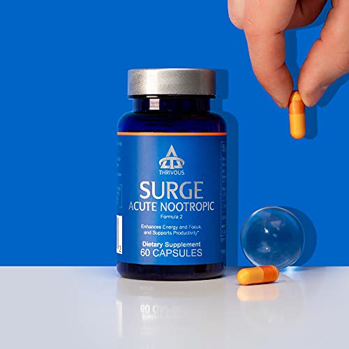 Thrivous Surge - 100mg Caffeine Pills with 200mg L-Theanine and Ginseng - Caffeine Anhydrous with Zero Sugar - 60 Capsules - Jitter-Free Focused Energy - Natural Nootropic Supplement