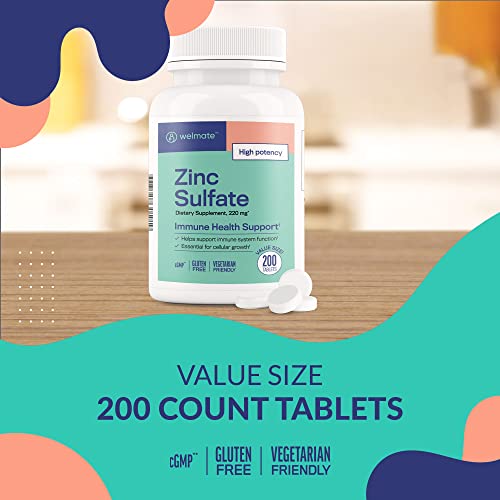 Welmate Zinc Sulfate 220mg | Dietary Supplement | Immune Health Support | 200 Count Tablets