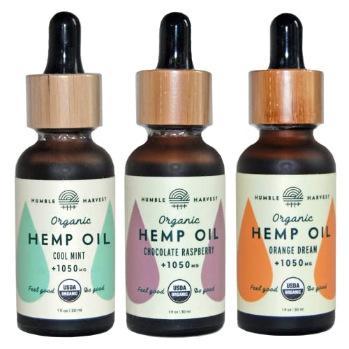 HUMBLE HARVEST Organic True Hemp Oil Extract, 1050mg, Chocolate Raspberry - Pure, Certified USDA Organic, Tincture, Vegan, Non-GMO, Quality, Mind/Body Balance, 1 Ounce Bottle