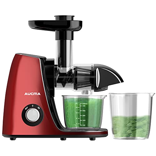 Aucma Juicer Machine,Slow Juicer Extractor,Cold Press Juicer with Quiet Motor and Reverse Function,Masticating Juicer Machine with Brush Recipes,for High Nutrient Fruit Vegetable Juice (Red)