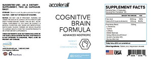 ACCELERALL Extra Strength Nootropic Brain Formula - Natural Memory, Focus & Concentration - Supports Brain Function with DMAE, Ginkgo Biloba & Bacopa, 60 Capsules