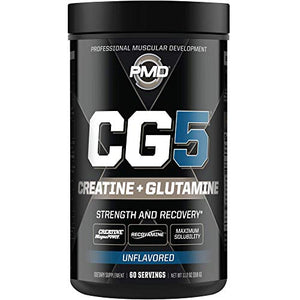 PMD Sports CG5 - Premium Creatine and L Glutamine Powder - Maximum Strength Power Recovery, Build Lean Muscle, Increase Workout Performance - Pre Workout and Post Workout - Unflavored (60 Servings)