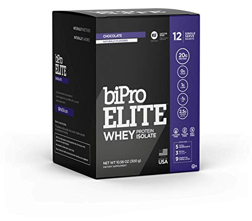 BiPro Elite to-Go 100% Whey Protein Powder Isolate for High-Intensity Fitness, Chocolate, 12 Single-Serve Packets - Approved for Sport, Sugar Free, Suitable for Lactose Intolerance, Gluten Free