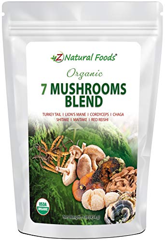 Organic 7 Mushroom Supplement for Immune Support - Lion’s Mane + Cordyceps + Chaga + Red Reishi + Shiitake + Maitake + Turkey Tail - Superfood Powder Blend for Coffee Tea, Non GMO, Gluten Free, 1 lb