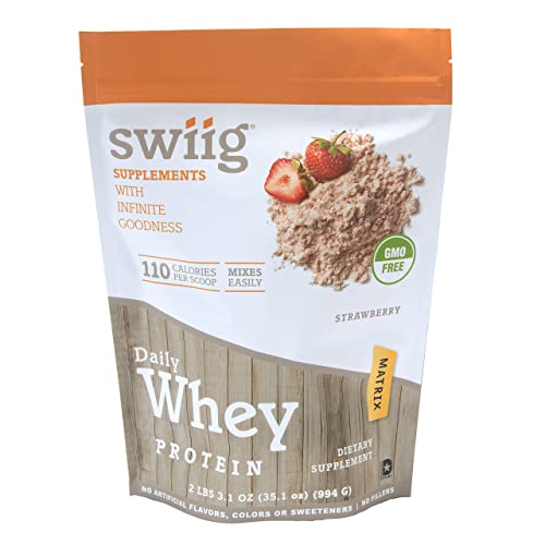 swiig Daily Whey Matrix Protein Powder, Strawberry, 2.2 Pound