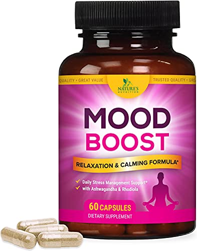 Stress Support Supplement 1000mg, Natural Herbal Formula for Calm, Positive Mood, Relaxation - Made in USA - with Ashwagandha, Niacin, L-Theanine, Rhodiola Rosea, 5-Htp - 60 Capsules