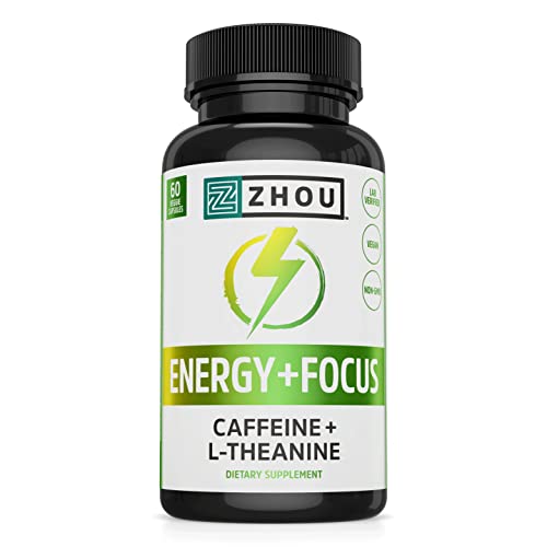 Zhou Energy + Focus | Caffeine with L-Theanine | Focused Energy for Your Mind & Body | #1 Nootropic Stack for Cognitive Performance | 60 VegCaps