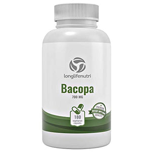 Bacopa Monnieri Extract Powder 700mg - 180 Vegetarian Capsules | Himalaya Plant Made in USA | Enhances Energy Memory Focus | Promotes Positive Mood Sleep | Bacoside Gold Supplement 700 mg Complex