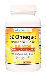 Atlantic Menhaden Fish Oil Omega-3 2000 mg, Burpless, Made in The USA, Perfect Balance of EPA+ DHA + DPA 90 Softgels