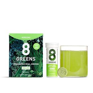 8Greens Immunity and Energy Effervescent Tablets - Packed with 8 Powerful Super Greens (Melon, 3 Tubes/30 Tablets)