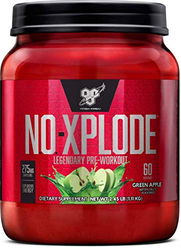 BSN N.O.-XPLODE Pre Workout Powder, Energy Supplement for Men and Women with Creatine and Beta-Alanine, Flavor: Green Apple, 60 Servings