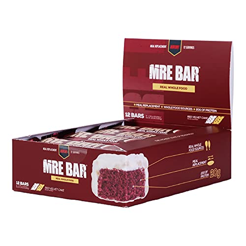 Redcon1 MRE Bar - Meal Replacement Protein Bar (1 Box / 12 Bars), Real Whole Food Sourced Protein, Real Food Taste, 20G Protein (Red Velvet Cake)