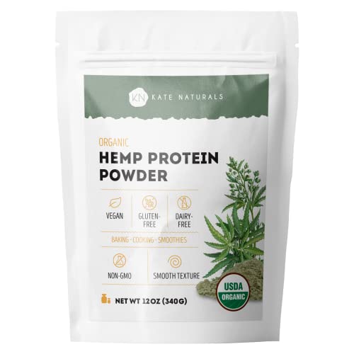 Organic Hemp Protein Powder 12oz by Kate Naturals. Delicious Gluten-Free, Vegan & Dairy-Free Non-GMO Hemp-Based Protein Powder in Resealable Bag.