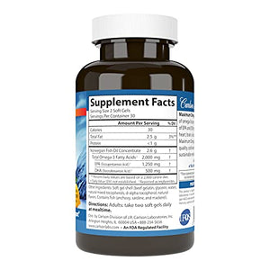 Carlson - Maximum Omega 2000, 2000 mg Omega-3 Fatty Acids Including EPA and DHA, Wild-Caught, Norwegian Fish Oil Supplement, Sustainably Sourced Fish Oil Capsules, Lemon, 60 Softgels