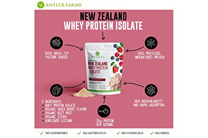 Antler Farms - 100% Grass Fed New Zealand Whey Protein Isolate, Mixed Berry Flavor, 30 Servings, 2 lbs - Delicious, Cold Processed, Rapidly Absorbed, Keto Friendly, NO-Hormones, NO-GMOs