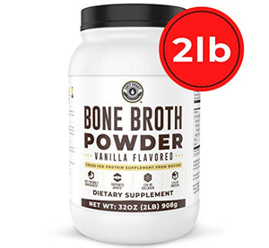 Bone Broth Protein Powder, Vanilla, Grass Fed, 2 lbs / 42 Servings, Large 32 oz Size, Low Carb, Keto Friendly, Contains Collagen, Non-GMO Ingredients, Hormone Free by Left Coast Performance