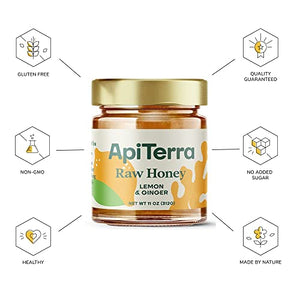 ApiTerra - Raw Honey with Lemon & Ginger , 11oz (pack of 3)