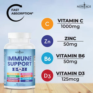 8 in 1 Immune Support Booster Supplement with Elderberry, Vitamin C and Zinc 50mg, Vitamin D 5000 IU, Turmeric Curcumin & Ginger, B6, Echinacea - 120 Count - 2 Pack