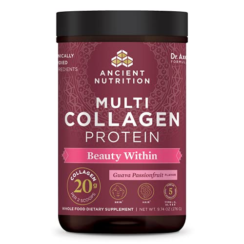 Ancient Nutrition Multi Collagen Protein Powder Beauty Within, Guava Passion Fruit, Formulated by Dr. Josh Axe Flavor, Hydrolyzed Collagen Supplement Supports Hair, Skin & Joints, 24 Servings, 9.74 OZ