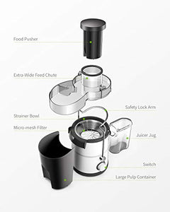 Juicer, Juicer Machines, SHARDOR Centrifugal juicer with Big Mouth 3" Feed Chute, Juice Maker for Whole Fruits & Veggies, Juice Extractor with Dual Speeds, Easy to Clean, Anti-drip, BPA-Free, White
